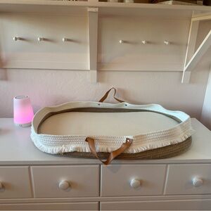 Boho White and Brown Baby Moses style changing Basket with Handles